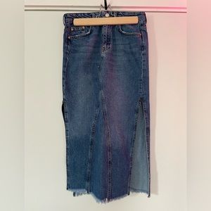 Double-slit Denim Midi Skirt